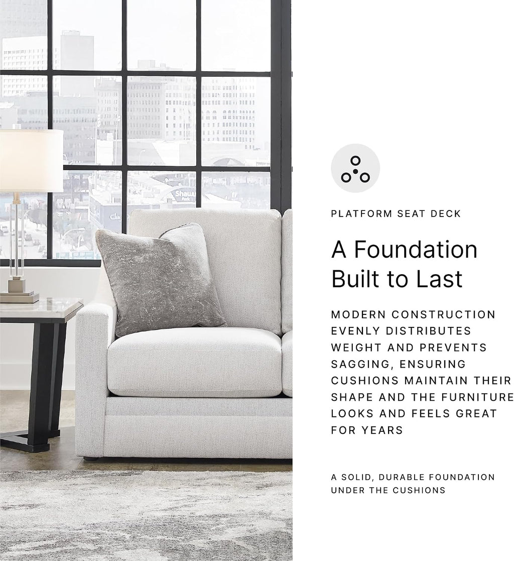 Signature Design by Ashley Maitelynn Contemporary Loveseat with Accent Pillows, Reversible Cushions and Sloped Arms, Light Gray