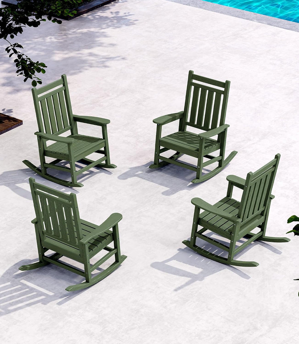 SERWALL Oversized Rocking Chair Set of 4 Outdoor, HDPE Outdoor Rocking Chair Set of 4, Avocado