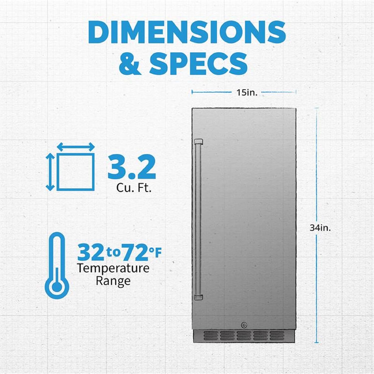 NewAir 15' Commercial Built-in or Under Counter Refrigerator | 3.2 Cu. Ft. Weatherproof Outdoor Fridge for Patio, Indoor & Commercial Use | Stainless Steel