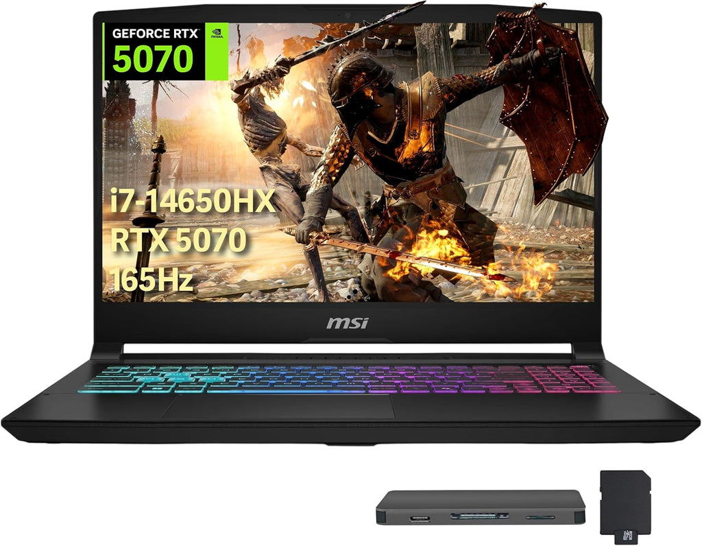 msi Katana 15.6' QHD 165Hz Gaming Laptop, Intel i7-14650HX, NVIDIA GeForce RTX 5070 8GB GDDR7, 16GB DDR5, 1TB SSD, RGB Backlit Keyboard, Wi-Fi 6E, Windows 11 Pro, Black, 1TB Docking Station Set