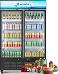 AAOBOSI 50' Wide Commercial Merchandiser Refrigerator,36.8 Cu.Ft Glass Door Display Refrigerator,Upright Beverage Fridge with Soft LED Light,Customizable Lightbox,Universal Casters, Adjustable Shelves