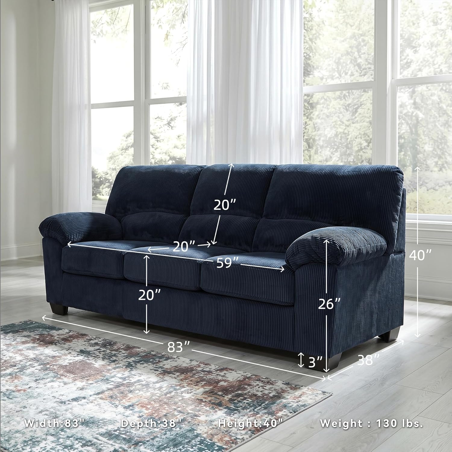 Signature Design by Ashley SimpleJoy Contemporary Sofa for Living Room, Blue