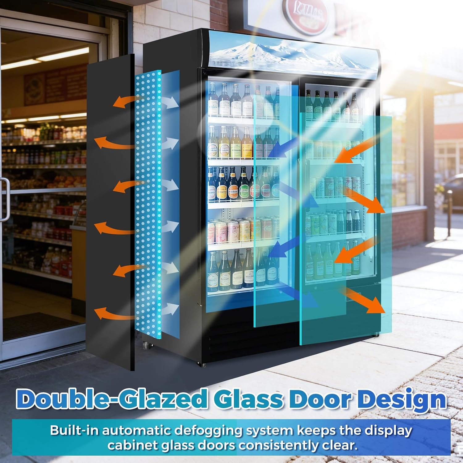 36 Cu Ft Commercial Beverage Refrigerator with 2 Glass Doors - Drink Cooler Merchandiser with LED Light Display, 8 Adjustable Shelves, ETL Approved for Business & Retail, Black