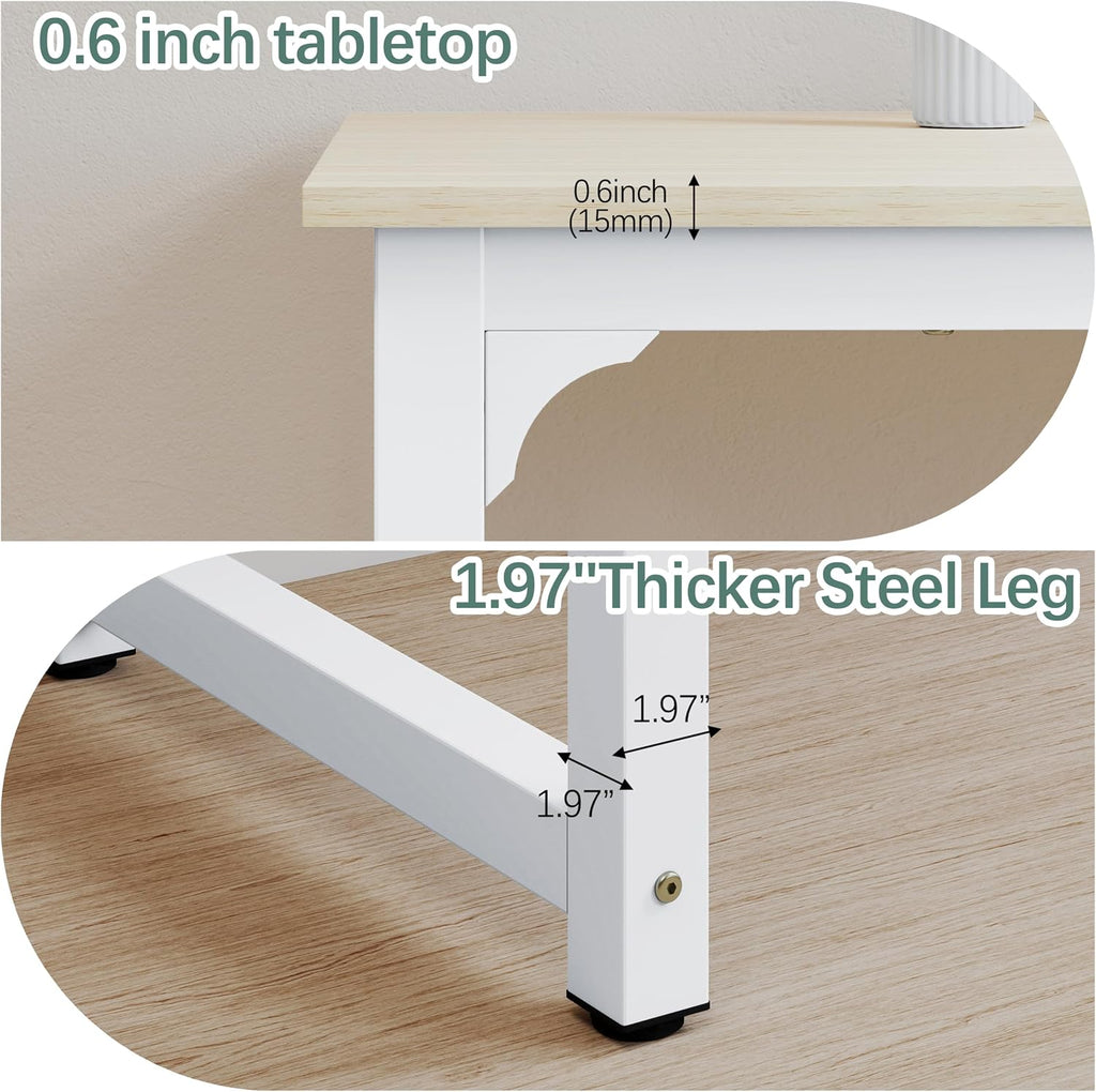 NSdirect Large Office Desk for Home Office, Large 63' Computer Desk Table, Wide Writing Study Desk for 2 Person, Metal Sturdy Frame Thicker Steel Legs, (White Oak, 63'L x 23.6'W x 29.5'H)