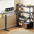 77.8 Inches L Shaped Standing Desk Corner Desk with Hutch Electric Height Adjustable Desk with Storage Shelves File Drawer Power Outlets Reversible Computer Gaming Desk for Home Office Black