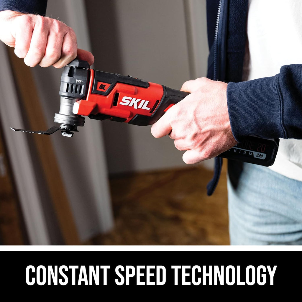 SKIL PWR CORE 20 Brushless 20V Oscillating Tool Kit with 35pcs Sanding Paper, 3 Blades, Sanding Pad, Rigid Scraper, Accessory Case, Includes 2.0Ah Lithium Battery & PWR JUMP Charger - OS5937-10