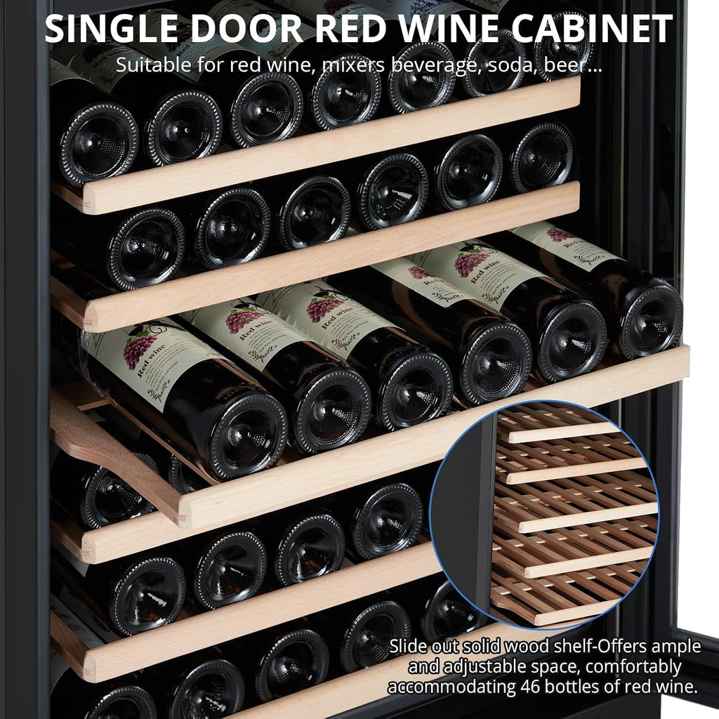 GarveeHome Wine Cooler, 46 Bottle Freestanding or Built-in Metal Design, Wine Fridge, Single Zone Dual Temperature Wine Fridge for Red, White and Champagne with Adjust Temperature, Black