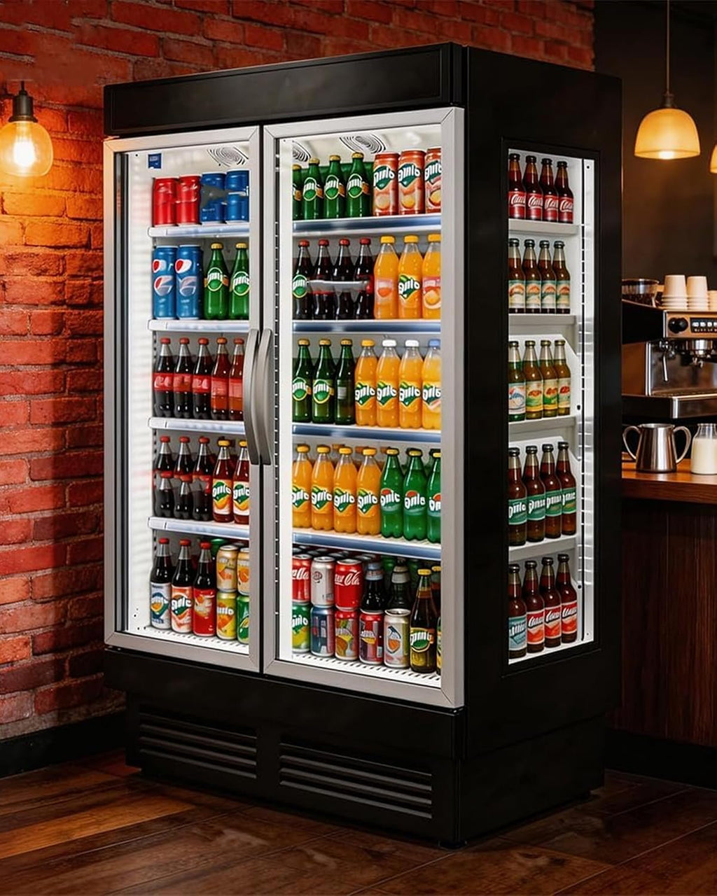 Commercial Refrigerator Beverage Display Cooler,2 Glass Doors Commercial Drink Fridge With LED Light 9 Adjustable Shelves,ETL Approval,55' Wide,48 Cuft