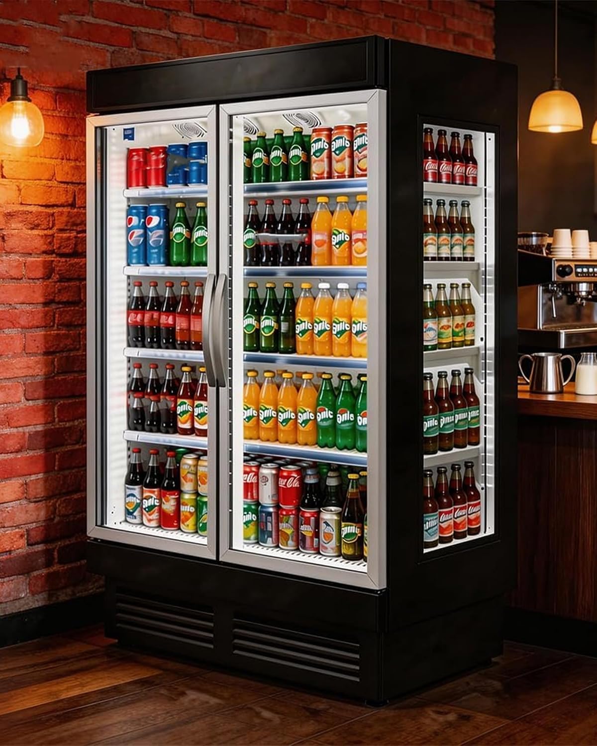 Commercial Refrigerator Beverage Display Cooler,2 Glass Doors Commercial Drink Fridge With LED Light 9 Adjustable Shelves,ETL Approval,55' Wide,48 Cuft