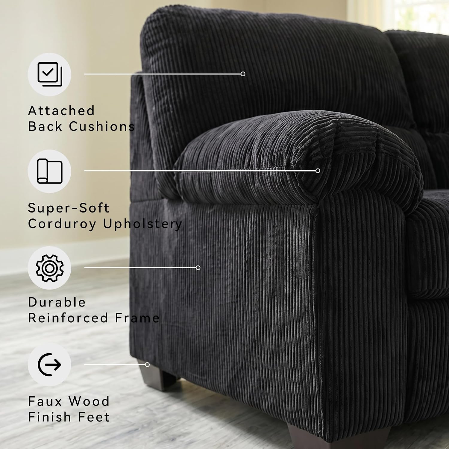 Signature Design by Ashley SimpleJoy Modern Sofa for Living Room, Black