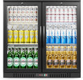 EUHOMY Back Bar Cooler With 2 Glass Swing Doors, Under Counter Back Bar Refrigerator with LED Lighting, 7.4 Cu.Ft Counter Height Refrigerator for Beer, Soda Drinks, Wine, Black