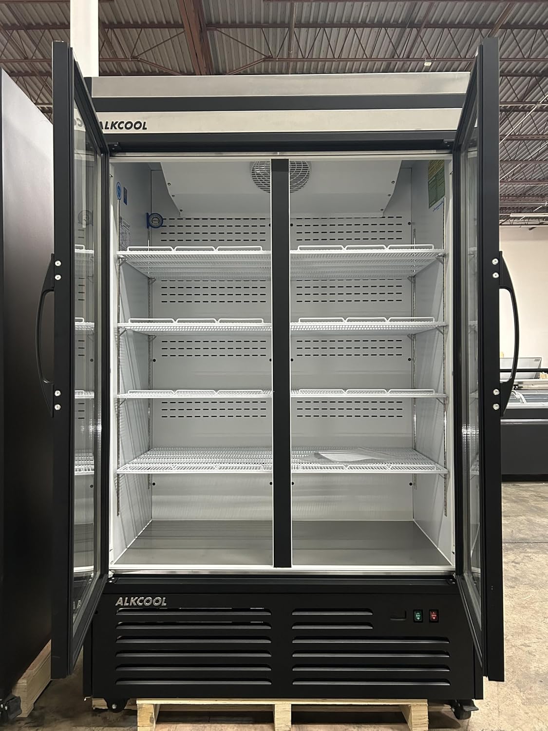 Commercial Beverage Refrigerator Display Fridge,Stainless Steel Merchandiser Two Glass Door Drink Cooler (no canopy) with LED Light Adjustable Shelves,ETL Sanitation,45 Cu Ft,47' Wide,Wheels Included