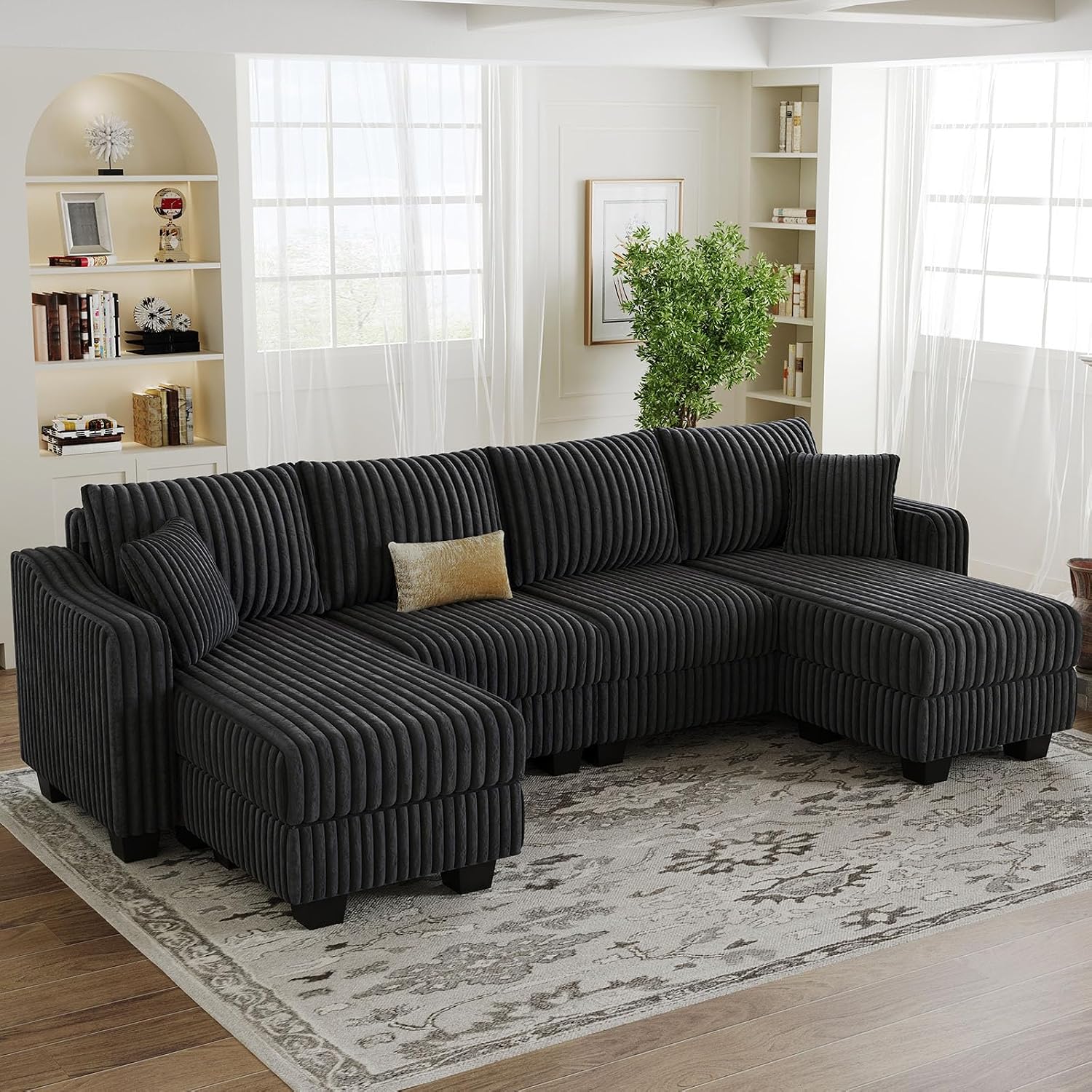 Belffin U Shaped Couch with Reversible Chaises Sectional Couches for Living Room Sectional Couch with Ottomans Corduroy (Dark Grey, U Shaped)