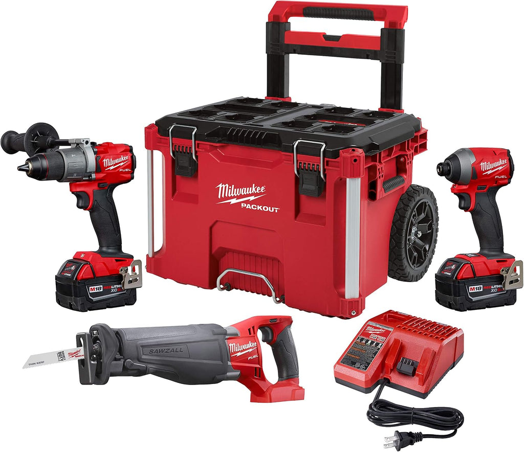 Milwaukee 2997-23SPO M18 FUEL 18-Volt Lithium-Ion Brushless Cordless Combo Kit (3-Tool) with Two 5.0 Ah Battery and PACKOUT Rolling Tool Box