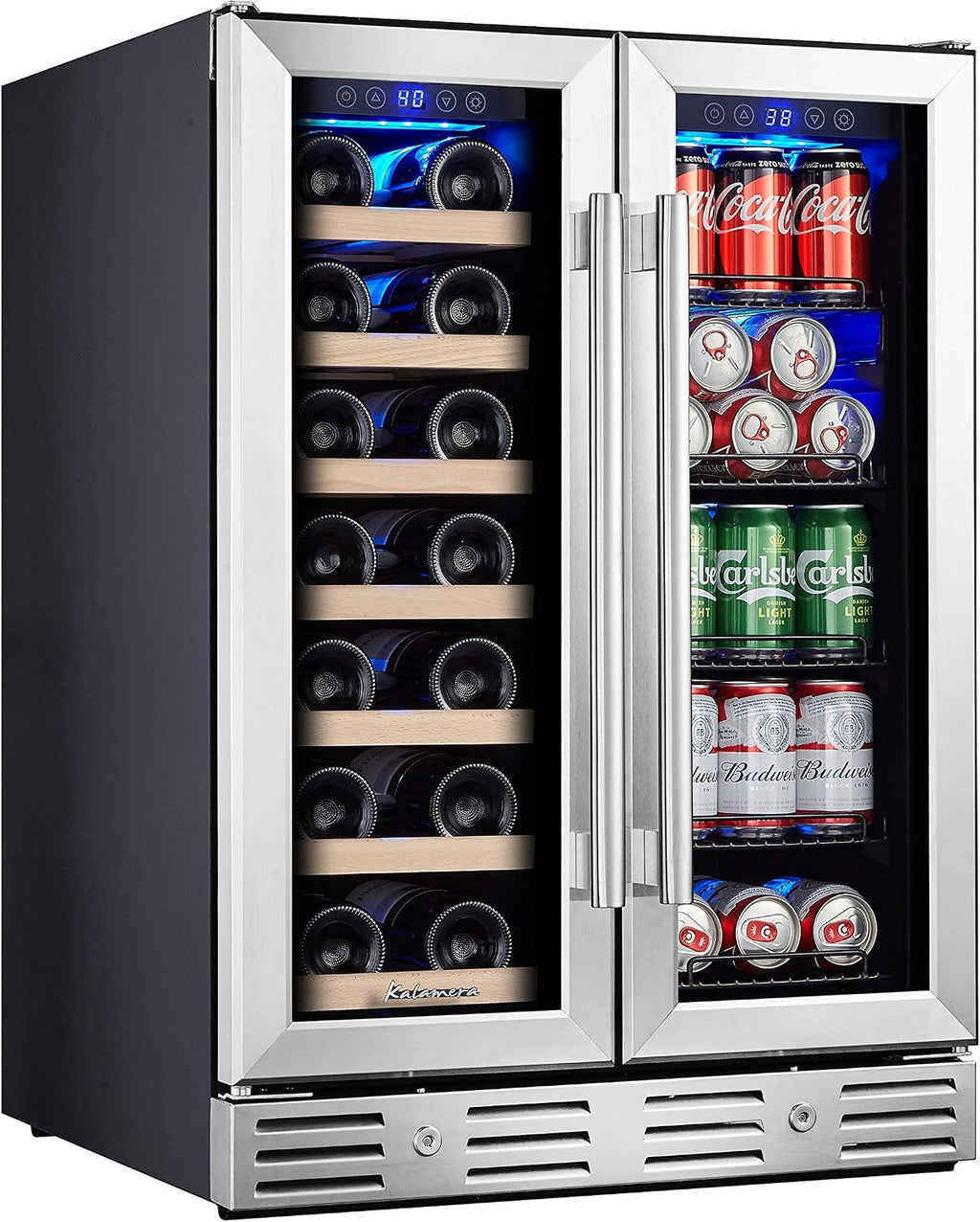 Kalamera Wine and Beverage Refrigerator, 24 inch Wine Fridge Dual Zone Hold 20 Bottles and 78 Cans, Digital Touch Control, Built-In or Freestanding