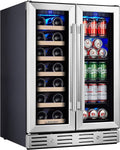 Kalamera Wine and Beverage Refrigerator, 24 inch Wine Fridge Dual Zone Hold 20 Bottles and 78 Cans, Digital Touch Control, Built-In or Freestanding