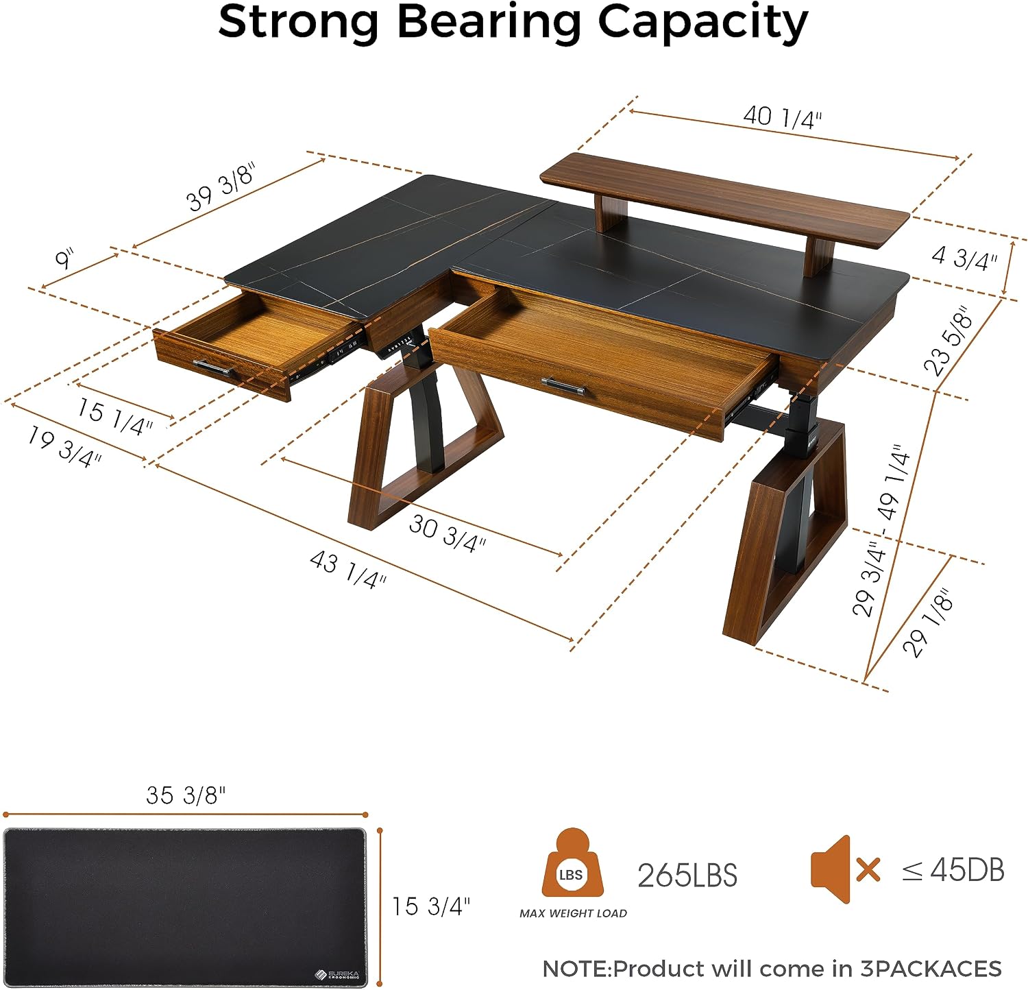 EUREKA ERGONOMIC Electric Standing Desk with Dual Drawers,63 Inches Height Adjustable L-Shaped Office Desk,Sit Stand Desk Executive Desk Computer Workstations with Monitor Stand,Left/Black