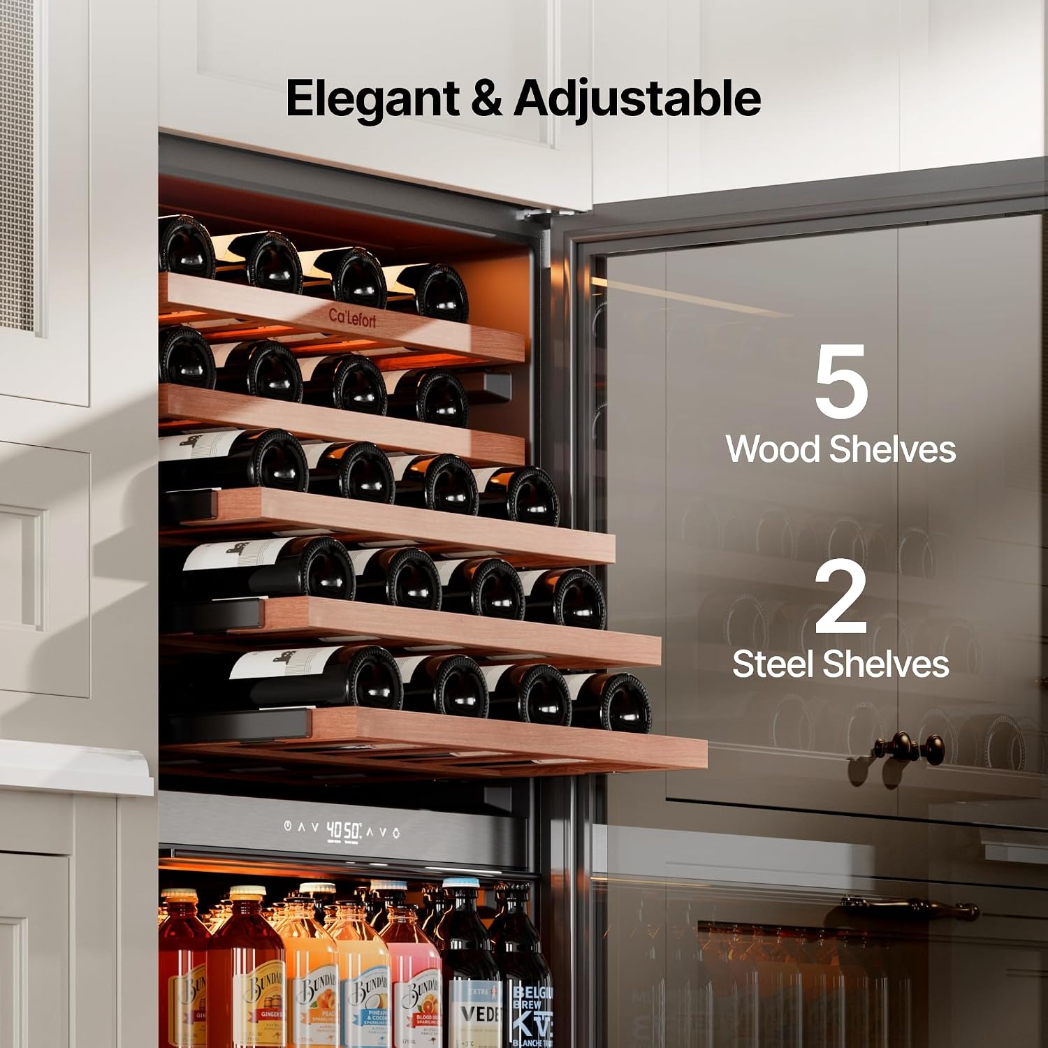 Ca'Lefort 24 Inch Wine & Beverage Refrigerator - 112 Can + 40 Bottle Dual Zone 34-65°F Cooler, 7 Adjustable Shelves & 3 LED Lights, Energy Star Certified Built-in/Freestanding for Home/Bar/Kitchen