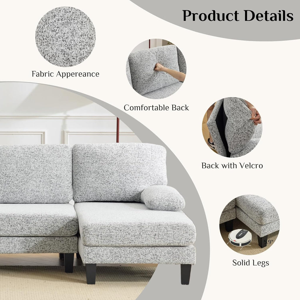 Karl home 110' U-Shape Sectional Couches for Living Room Chenille Upholstery 4 Seat Sofa Set with Double Chaises & Wood Grain Legs for Apartment, White & Grey