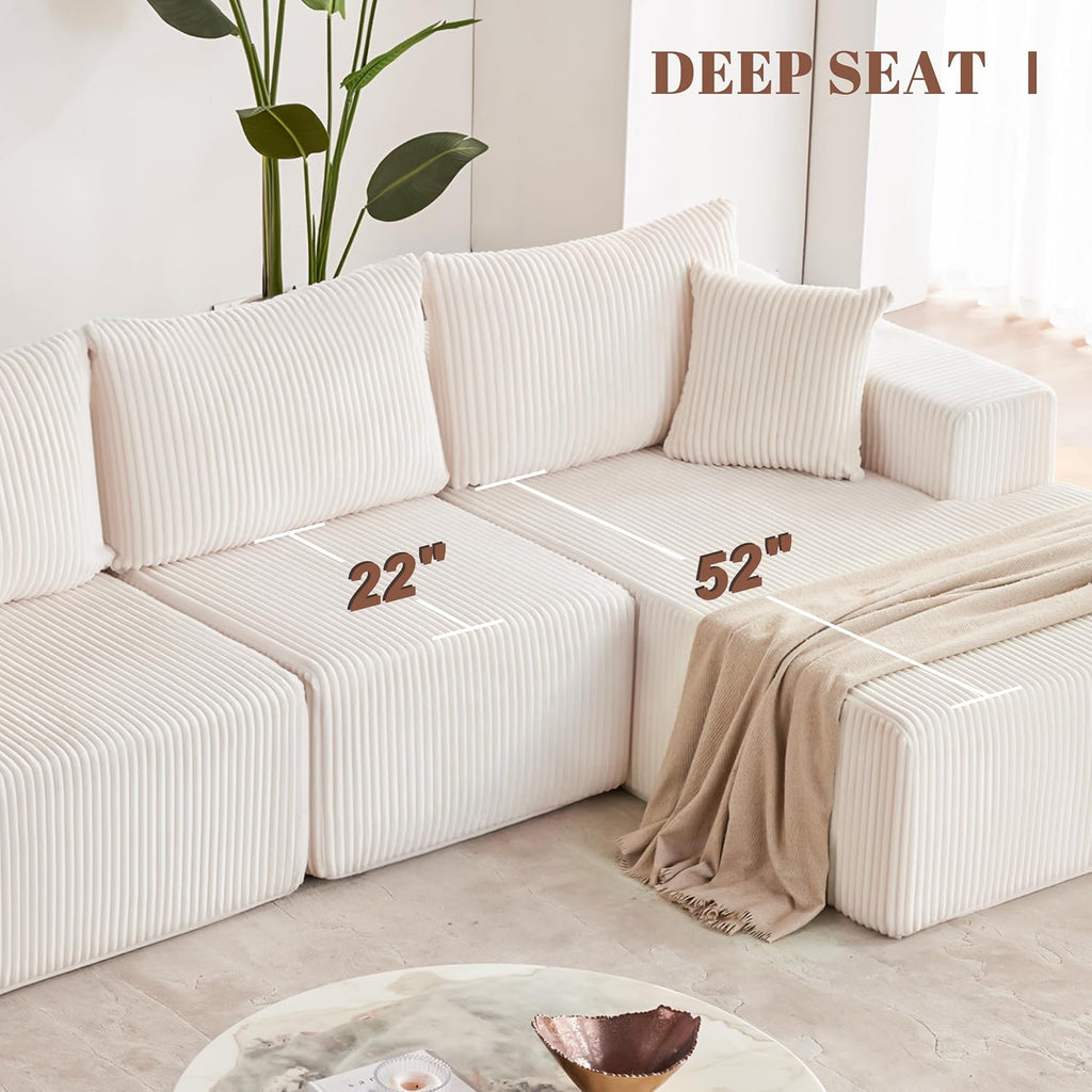 Weture 108' Modular Sectional Sofa, Cloud Sectional Couch with Deep Seat, Modern Modular L-Shape Sofa with Chaise,Upholstered Boneless Couches for Living Room (Corduroy, Beige)