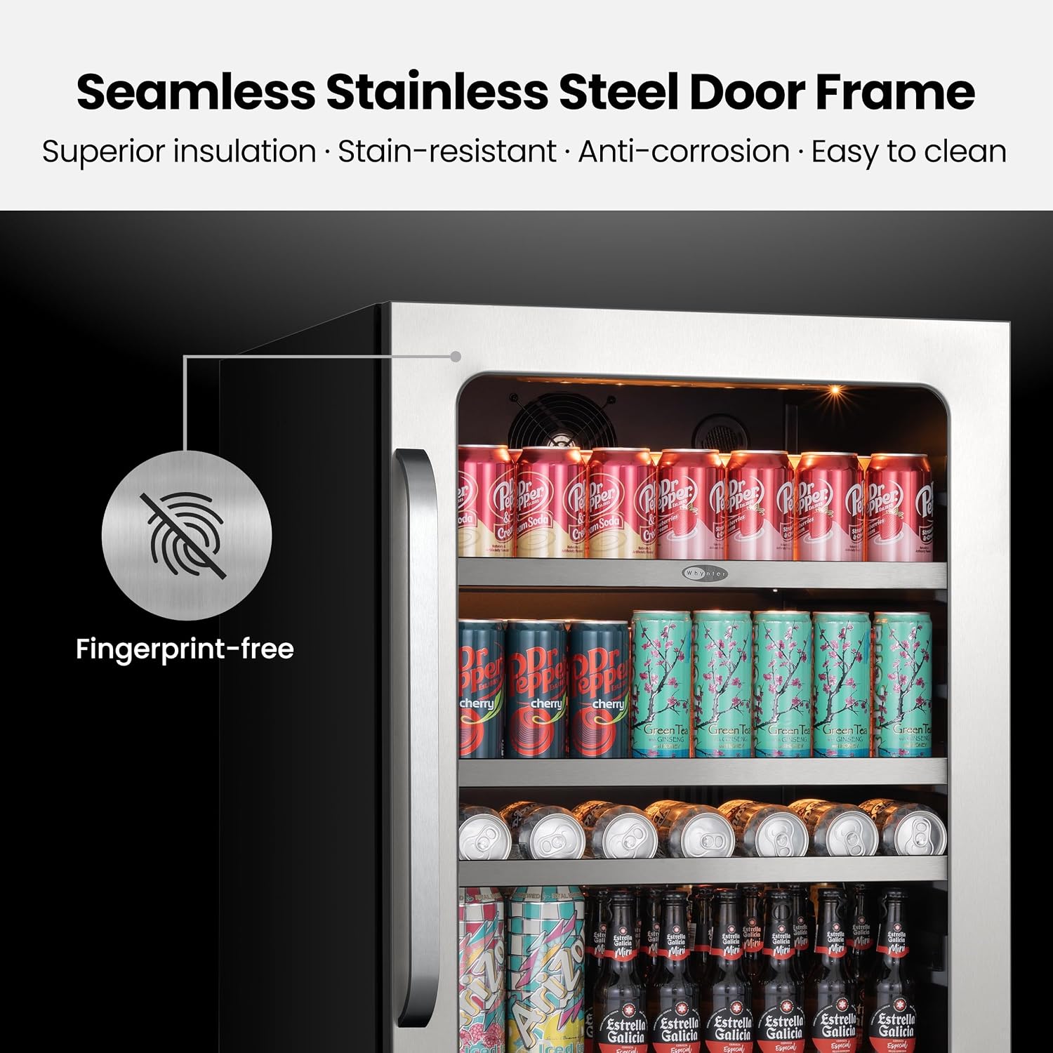 Whynter Beverage Refrigerator 24 Inch Drink Fridge with Glass Door Beverage Cooler 140 Cans Under Counter Beverage Fridge Freestanding 3 LED 34-54°F for Beer Home Bar Premium Series 5.65 cu.ft