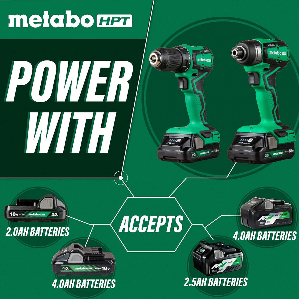 Metabo HPT 18V MultiVolt™ Sub-Compact Driver Drill/Impact Cordless Combo Kit | High Torque | Brushless Motor | Lifetime Tool Warranty | KC18DDXS