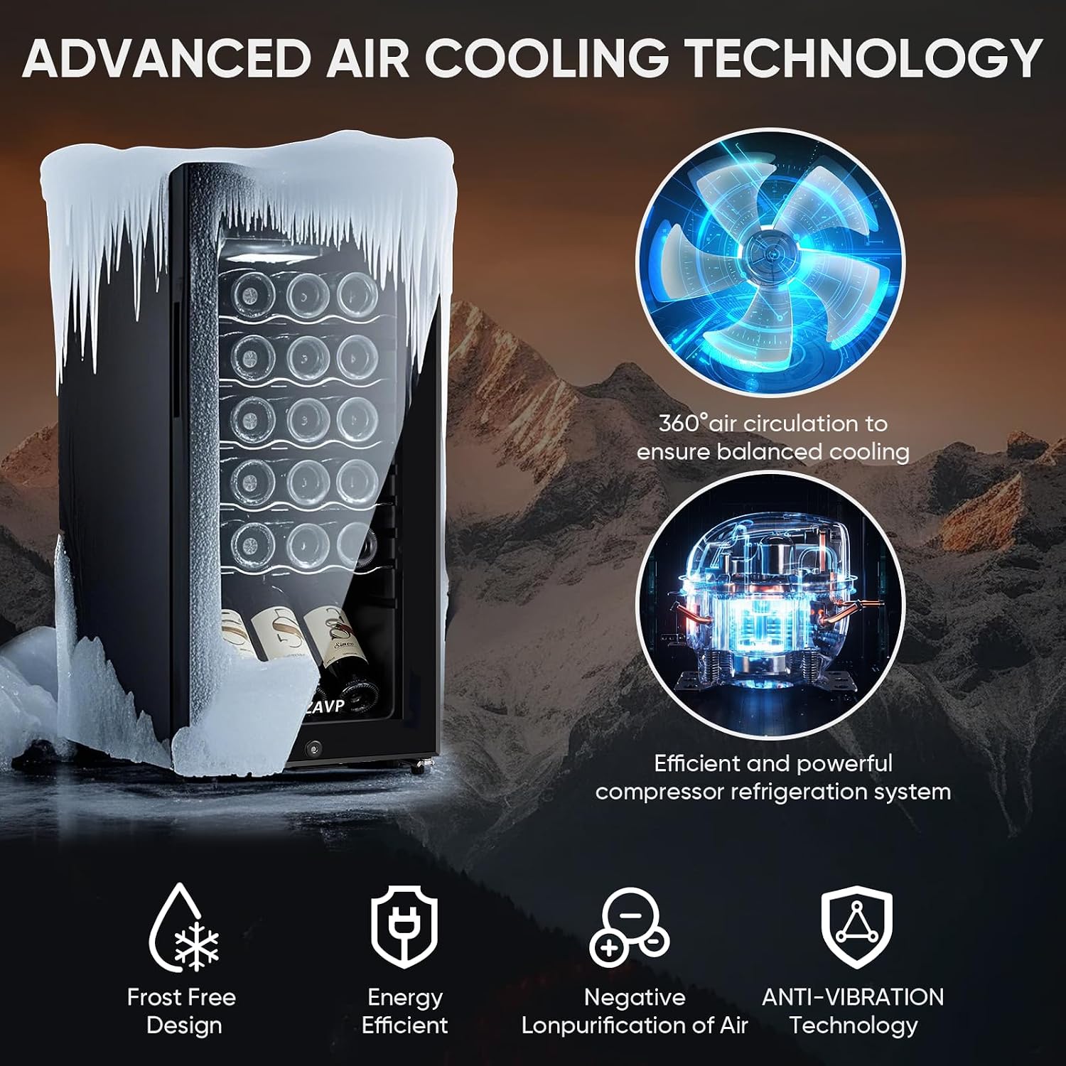 Mini Wine Fridge-Black, 18 Bottles Low Noise Compressor Wine Cooler, Freestanding Wine Cellar with Glass Door and Digital Temperature Control, 14 Inch Wine Refrigerator for Bar, Home & Office