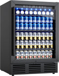 24 Inch Beverage Refrigerator, 180 Cans Beverage Refrigerator with Glass Door, LED Light, Under Counter Refrigerator for Soda, Water, Wine, Drink Fridge for Home, Bar or Office