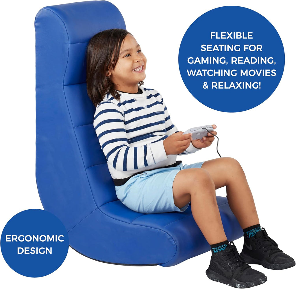 Factory Direct Partners Soft Ergonomic Horizontal Soft Floor Video Rocker - Cushioned Ground Chair Great for Reading, Gaming or Watching TV for Kids, Teens and Adults - Blue, 10489-BL