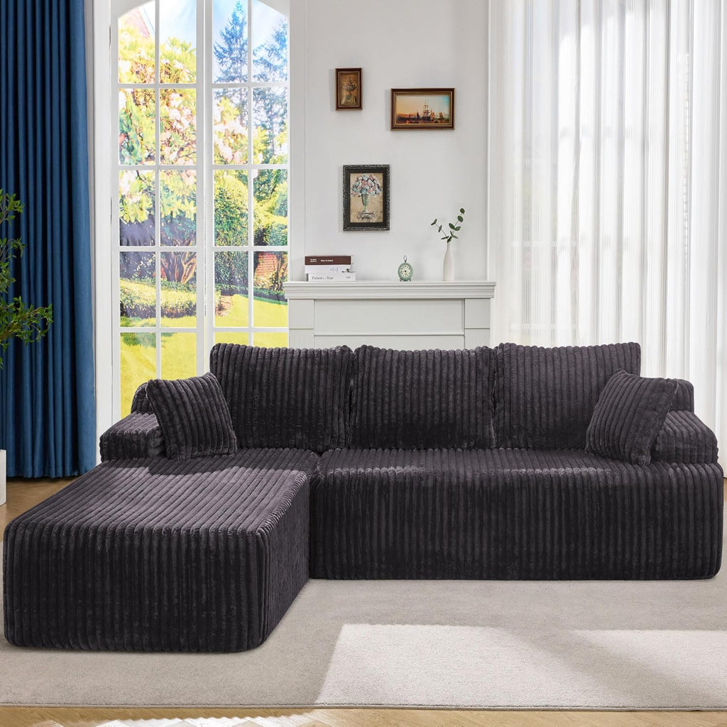 Hobestluk Modular Sectional Sofa Couches L-Shape Couch 3 Seat Modular Sofa Memory Foam Sectional Couches for Living Room, Cloud Couch with Oversized Chaise (108' Left Facing Chaise)