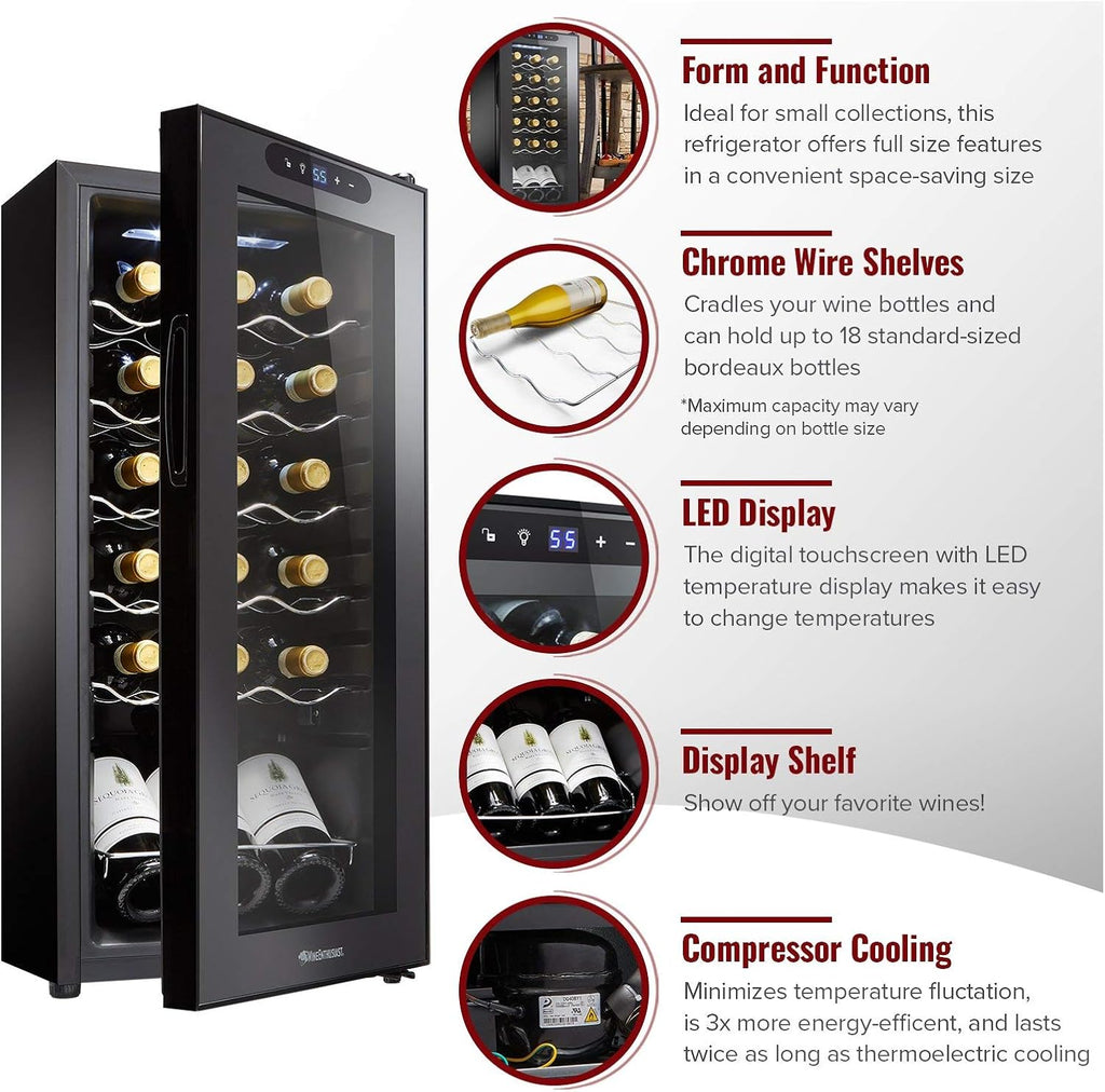 Wine Enthusiast 18-Bottle Compressor Wine Cooler - Freestanding 1.8 Cu. Ft. Wine Refrigerator for Home & Kitchen, Energy-Efficient Cooling of 41-64°F, LED Digital Control Panel