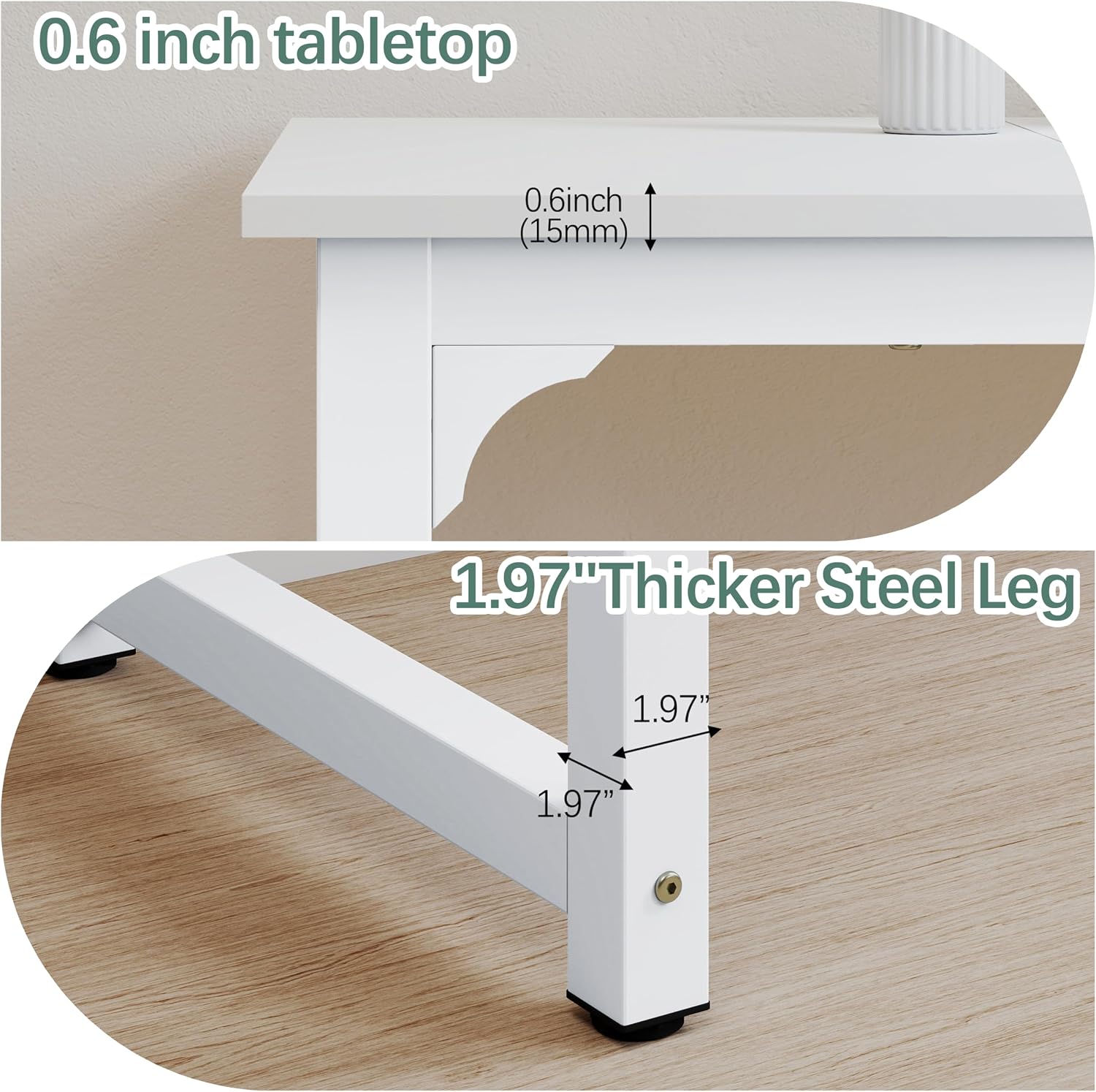 NSdirect Large Office Desk for Home Office, Large 63' Computer Desk Table, Wide Writing Study Desk for 2 Person, Metal Sturdy Frame Thicker Steel Legs,Warm White