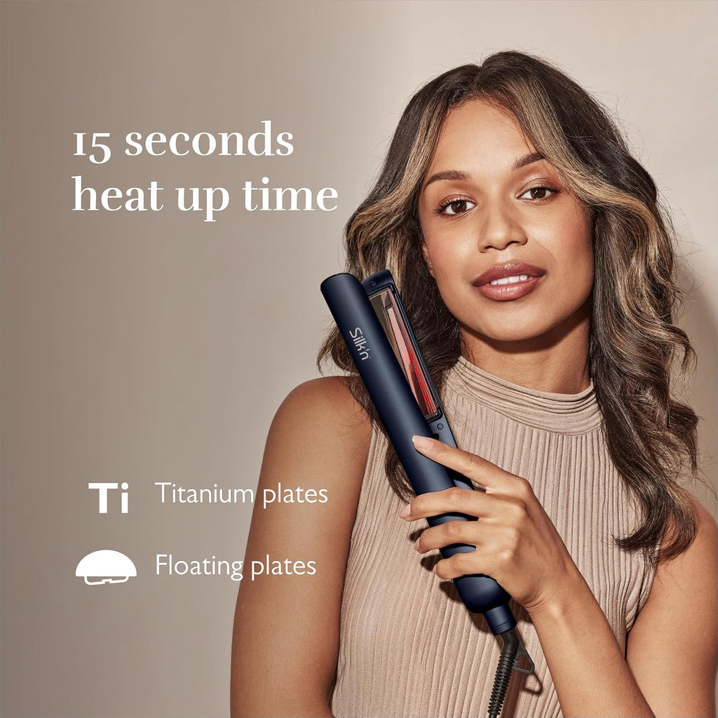 Silk'n SilkyStraight Hair Straightener & Curler 2 in 1, Professional 1' Titanium Flat Iron with Infrared & Ionic Tech, Floating Plates, 12 Settings 240–450°F, 15-Sec Heat-Up, Dual Voltage