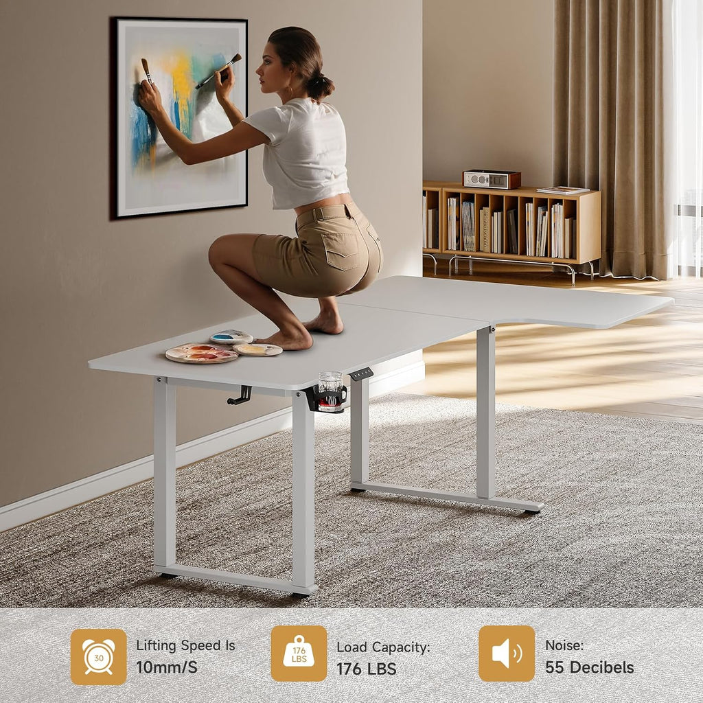 ONBRILL L Shaped Standing Desk, 71x43 Inches Electric L Stand Up Desk with 4 Legs, Dual Motor and Memory Controller, Adjustable Height from 28-46 Inches for Home and Computer Workstation, White