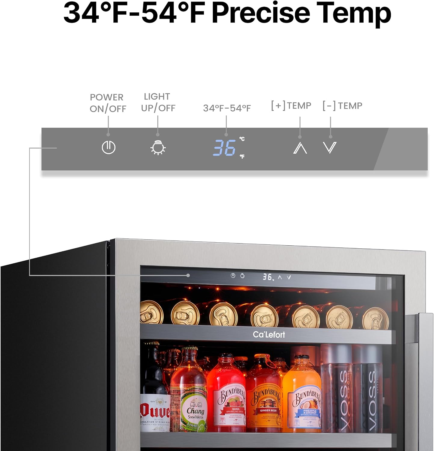 Ca'Lefort Beverage Refrigerator 24 Inch, 180 Cans Mini Fridge with Double Glass Door, Built-in or Freestanding Drink Cooler with Amber LED Light, Beverage Fridge for Kitchen Bar Office(Left-Hinged)