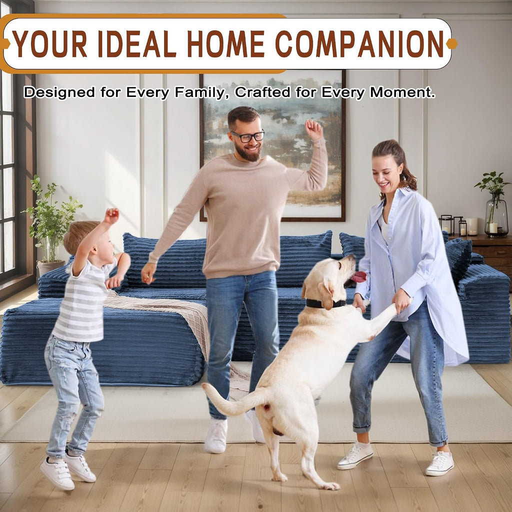 Korser 110' L-Shaped Modular Sectional Sofa with Chaise, Boneless Comfy Corduroy Fluffy Couch with Deep Seat and Side Pockets, Flexible Module Combination for Living Room, No Assembly, Side Pockets