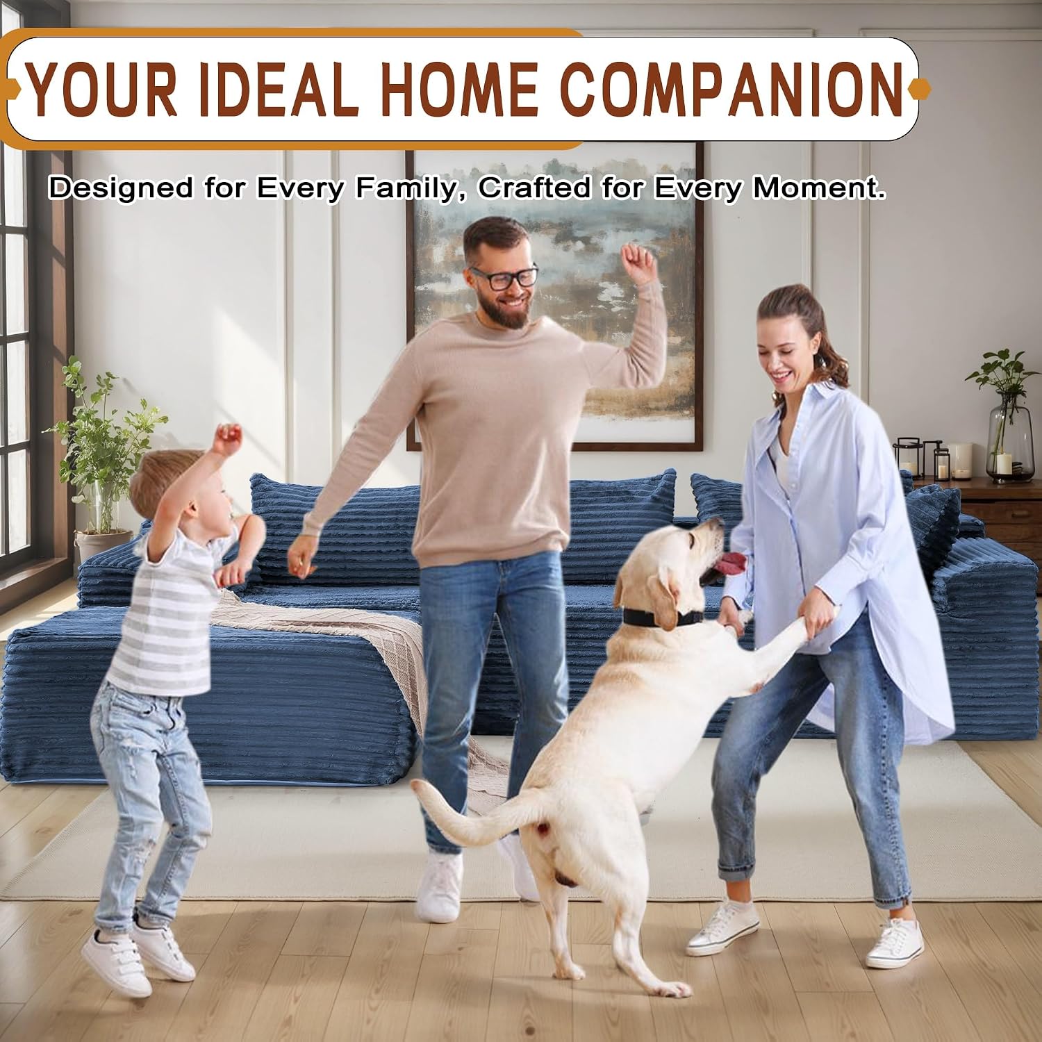 Korser 110' L-Shaped Modular Sectional Sofa with Chaise, Boneless Comfy Corduroy Fluffy Couch with Deep Seat and Side Pockets, Flexible Module Combination for Living Room, No Assembly, Side Pockets