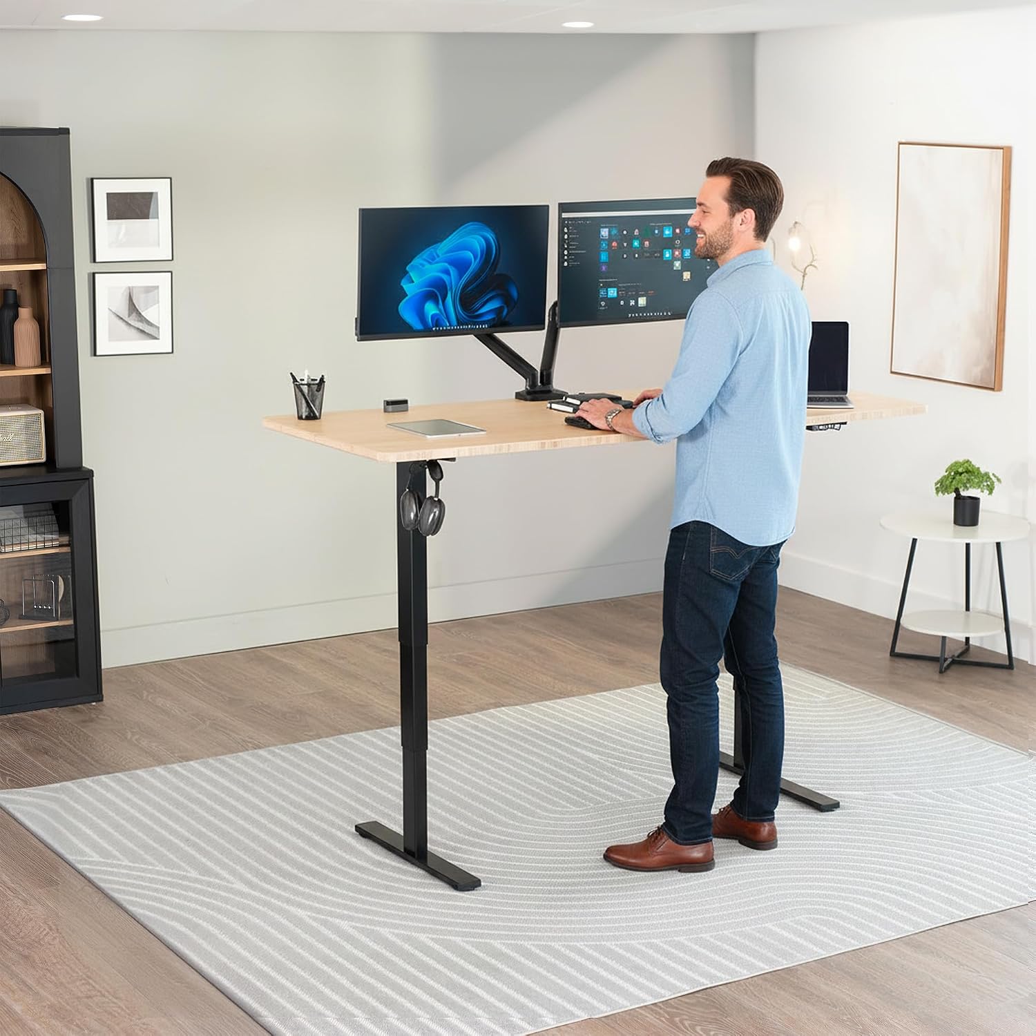 VIVO Electric 71 x 30 in Real Bamboo Standing Desk, Touch Screen Adjustment, 220 lb Frame Support, 2E Series, Black Frame, DESK-KIT-2E71O