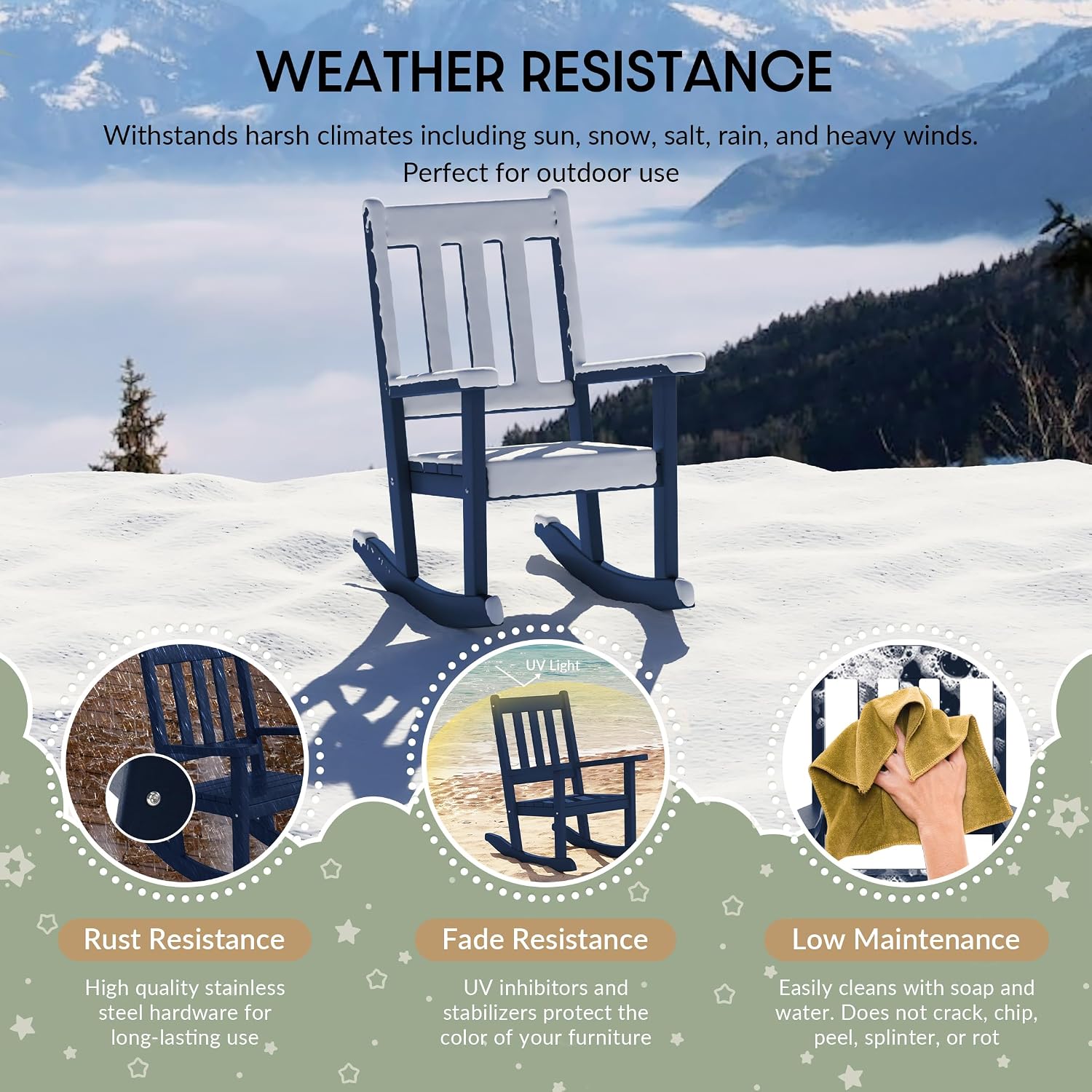 WestinTrends Malibu Outdoor HDPE Plastic Preschool Toddler Rocking Chairs (Set of 2), Navy Blue