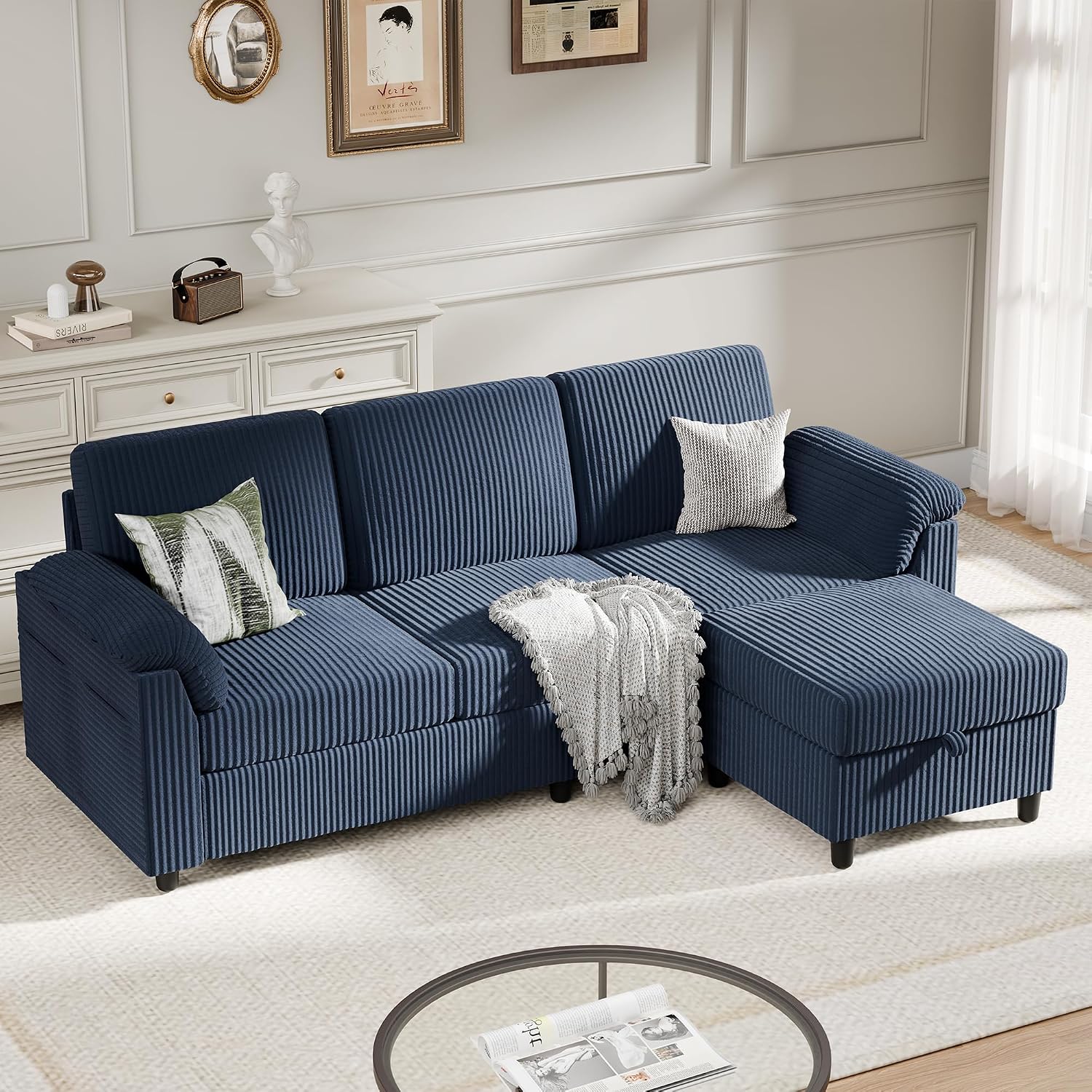 Sectional Sofa Couch for Living Room, 79' Sectional Couches with Ottoman, L Shaped Couch with Armrests Side Storage Pockage, Small Sofa Couches for Apartment, Blue
