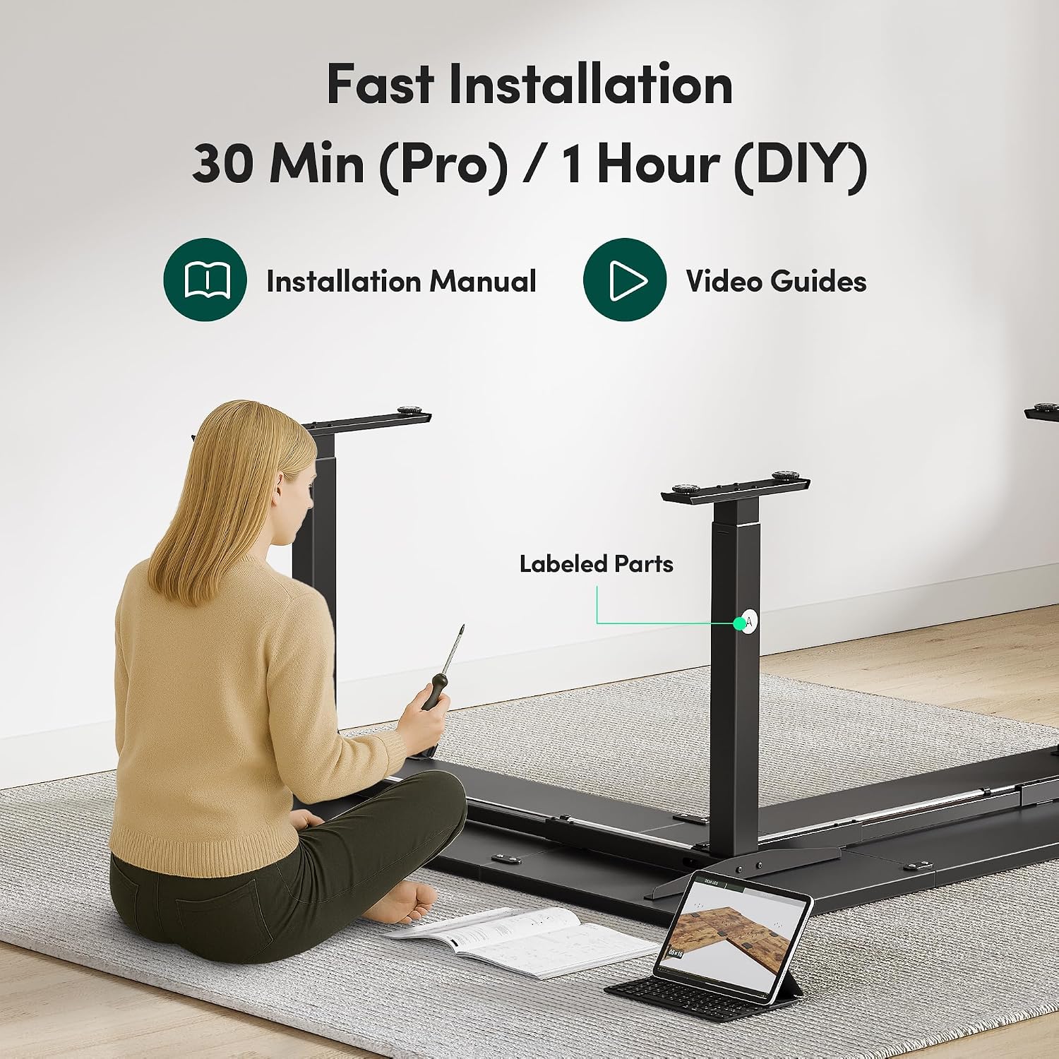 FEZIBO 75' x 63' L Shaped Standing Desk Adjustable Height, 75 Inch Electric Stand up Corner Computer Desk, Sit Stand Home Office Desk with Splice Board, Black