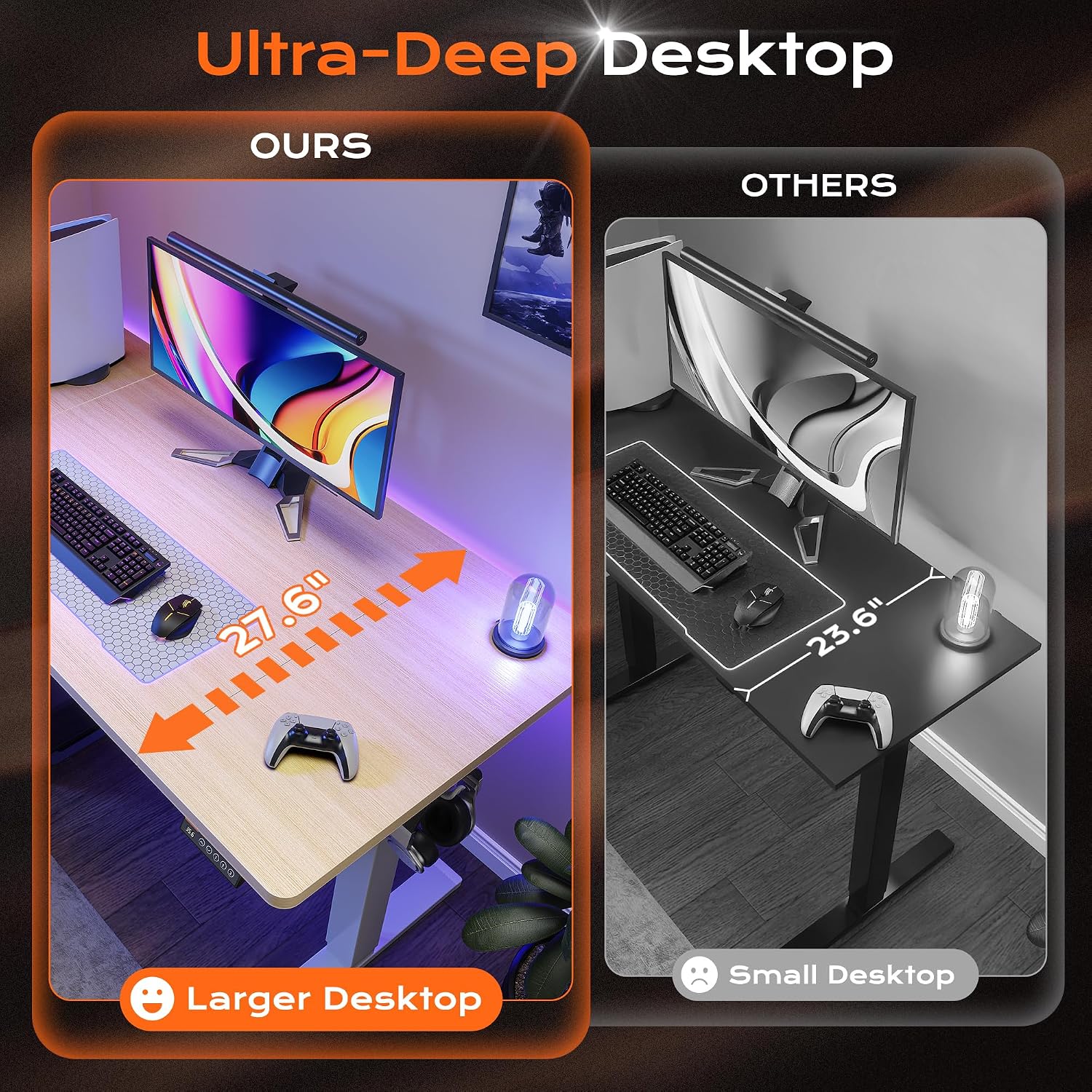 Huuger 55 x 28 Large Electric Standing Desk, Height Adjustable Desk, 27.6' Deep Desktop, Stand up Gaming Computer Office Desk with 2 Hooks, 3 Preset Heights, for Home Office, Maple