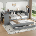 SOFTSEA Twin Size Daybed with Trundle & 3 Storage Drawers, Corner Bed with Desk and Bookcase Headboard, Wooden Daybed with Pull Out Trundle and Storage Shelves for Kids Teens, Grey