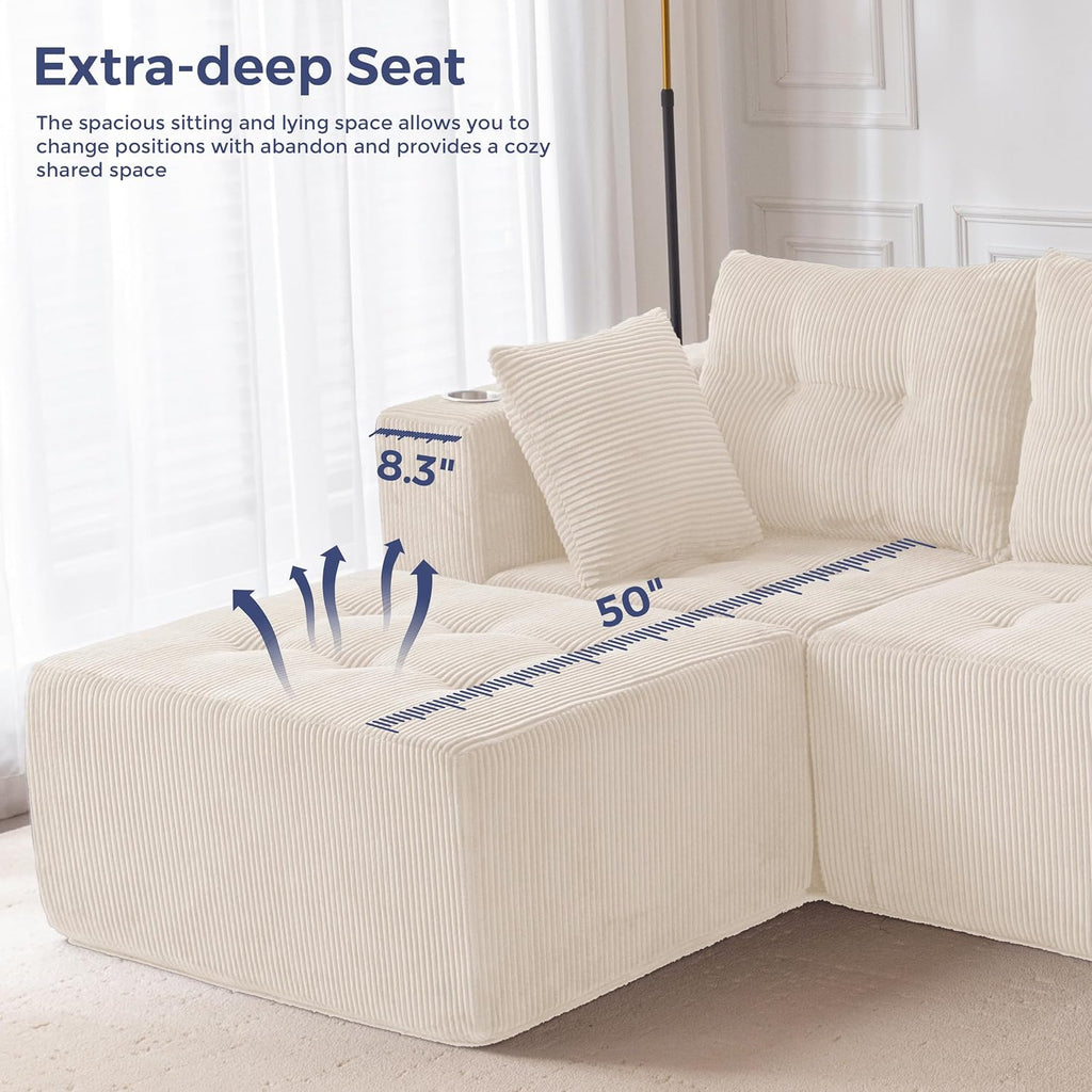 MAXYOYO Modular Sectional Sofa Couch, L Shaped Modern Cloud Couch with 1 Ottoman, Sofa in A Box, Tufted 4-Seat Boneless Sleeper Chair for Living Room, No Assembly Required, Beige
