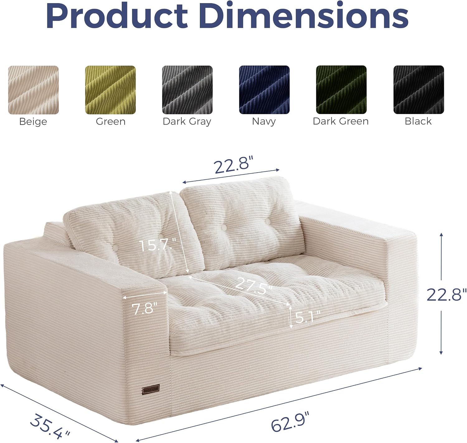 MAXYOYO Boneless Sofa Couch for Adults, Upholstered Floor Sofa with Armrests, Loveseat Couch with Cushion & Pillows, Sofa in A Box, Large Bean Bag Couch for Bedroom Living Room