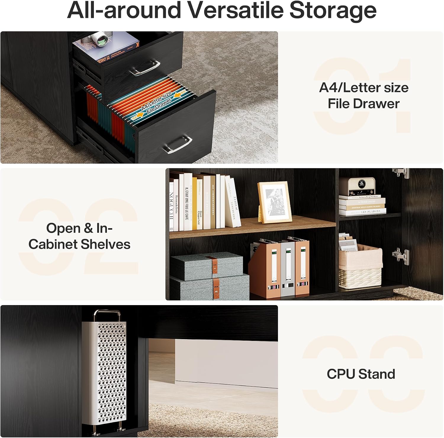 Tribesigns 85.8-Inch L-Shaped Executive Desk with File Drawers, Door Cabinet & Shelves, Extra Large Commercial Office Desk, Modern Professional Office Table, Business Furniture, Natural & Black