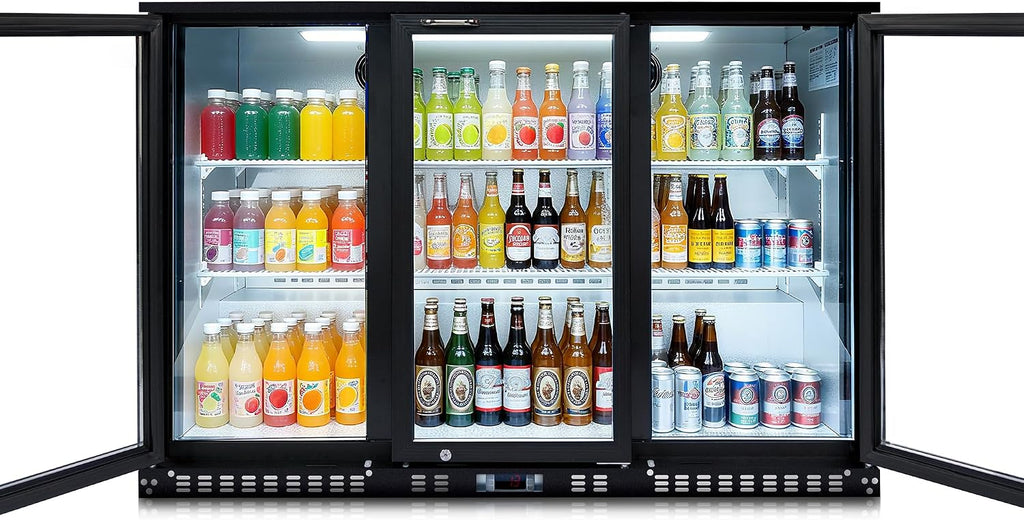 DeepTide Back Bar Cooler with 3 Swing Glass Door - 11.3 Cu.Ft Beverage Refrigerator with Adjustable Shelves,LED Lighting, Safety Lock for Beer，Coffee or Beverages