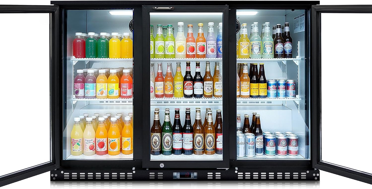 DeepTide Back Bar Cooler with 3 Swing Glass Door - 11.3 Cu.Ft Beverage Refrigerator with Adjustable Shelves,LED Lighting, Safety Lock for Beer，Coffee or Beverages