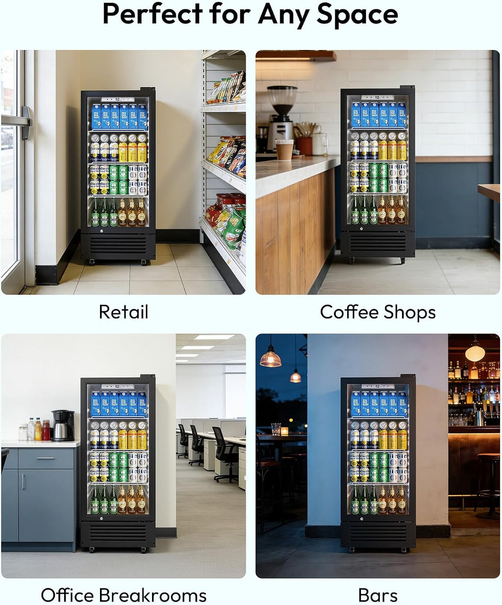 EUHOMY 6 Cu.Ft Commercial Refrigerators with Double-Tempered Glass Door, Beverage Refrigerator with Lock and Adjustable Shelves, Display Fridge with LED Light for Bar, Office, Restaurant, ETL Listed