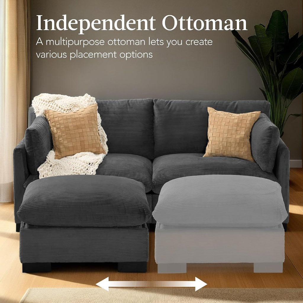 Best Choice Products Modern Loveseat Sofa for Living Room, Corduroy Recliner, Removable Cover, Spring Cushions, Solid Wood Frame, Easy Assembly for Small Spaces, 82in – Gray